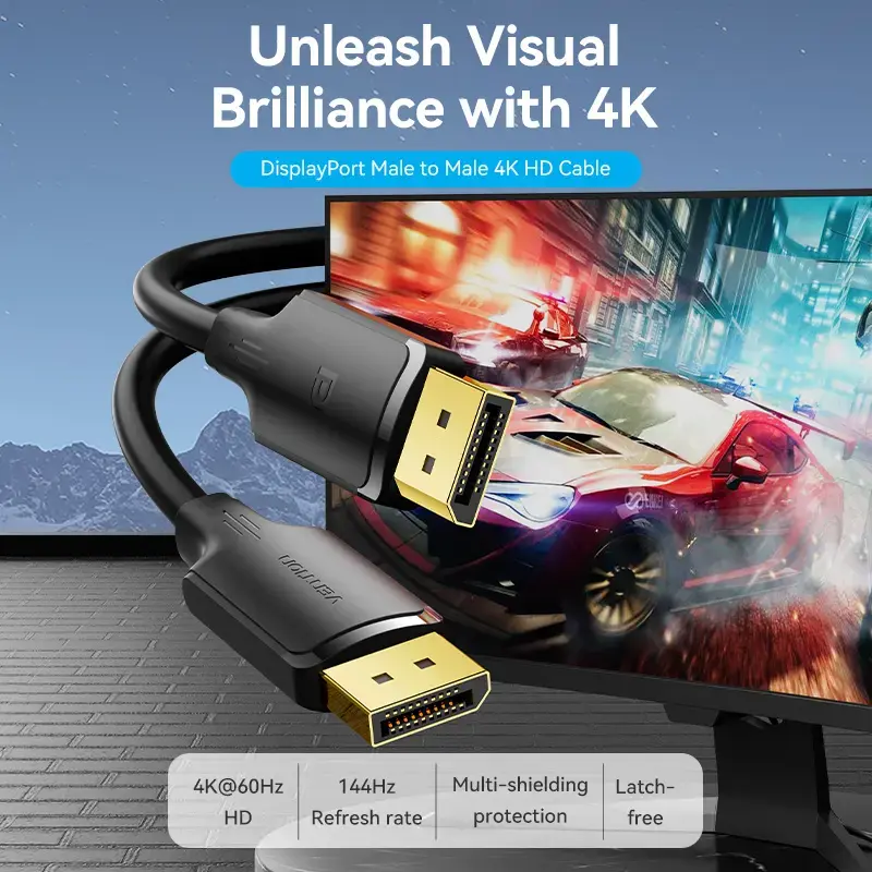 DisplayPort isane-isane kaabel Vention 1,5 m, 4K HD, must, 6 mm läbimõõt