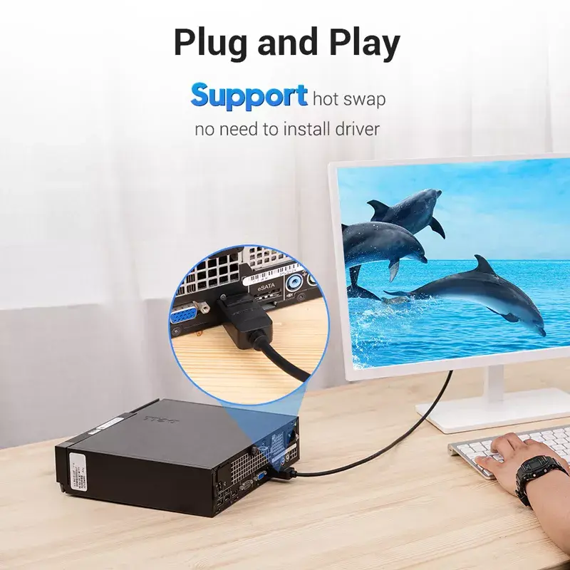 DisplayPort-DVI-kaabel Vention HAFBH — DisplayPort DVI-le, 1 m, must, 5,2 mm