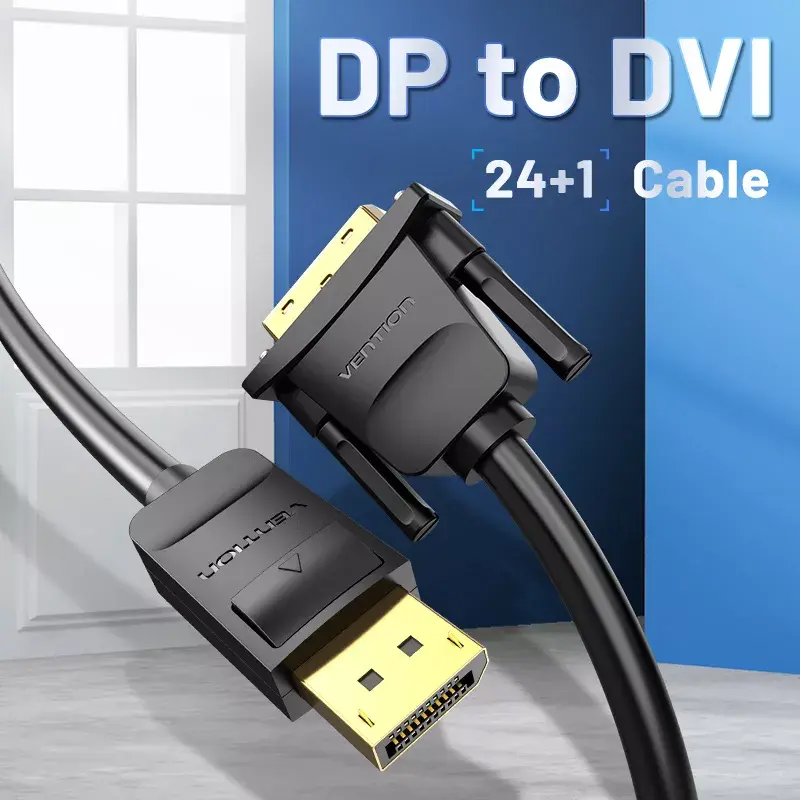 DisplayPort-DVI-kaabel Vention HAFBH — DisplayPort DVI-le, 1 m, must, 5,2 mm