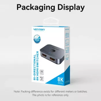 Vention 2-pordiline kahesuunaline 8K HDMI lüliti AKPH0, HDMI 2.1, 7680×4320@60Hz, USB-C toide, alumiinium, hall
