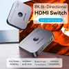 Vention 2-pordiline kahesuunaline 8K HDMI lüliti AKPH0, HDMI 2.1, 7680×4320@60Hz, USB-C toide, alumiinium, hall