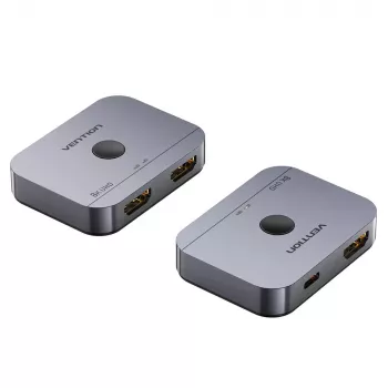 Vention 2-pordiline kahesuunaline 8K HDMI lüliti AKPH0, HDMI 2.1, 7680×4320@60Hz, USB-C toide, alumiinium, hall