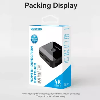 HDMI 2-pordiline kahesuunaline 4K-lüliti Vention AKOB0 — 3 HDMI-porti, 3840×2160@60Hz, ABS, Plug and Play