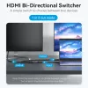 HDMI 2-pordiline kahesuunaline 4K-lüliti Vention AKOB0 — 3 HDMI-porti, 3840×2160@60Hz, ABS, Plug and Play