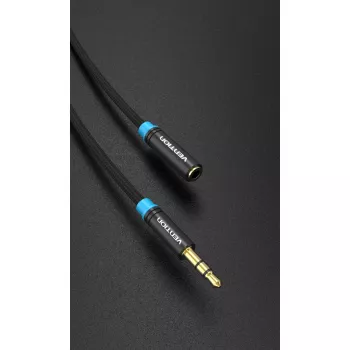 Audio pikenduskaabel Vention 3.5 mm 1.5 m, isane-pistikust emasesse, puuvillapõimikuga, must metalne viimistlus