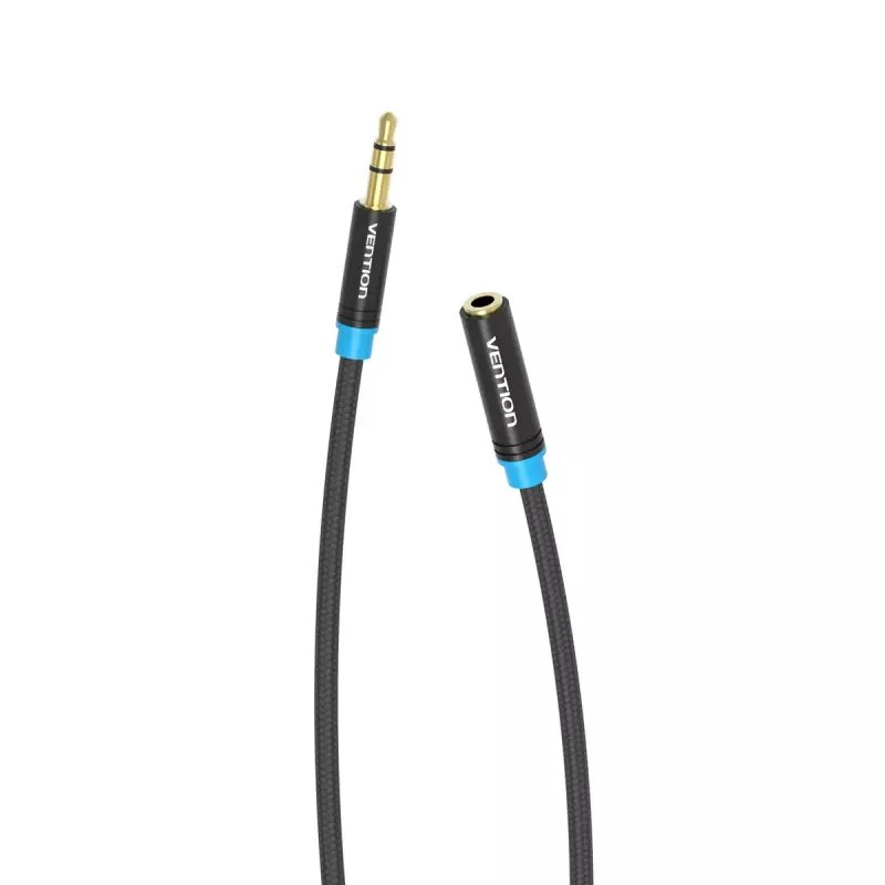 Audio pikenduskaabel Vention 3.5 mm 1.5 m, isane-pistikust emasesse, puuvillapõimikuga, must metalne viimistlus