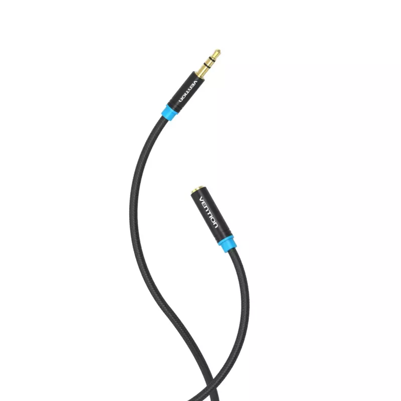 Audio pikenduskaabel Vention 3.5 mm 1.5 m, isane-pistikust emasesse, puuvillapõimikuga, must metalne viimistlus