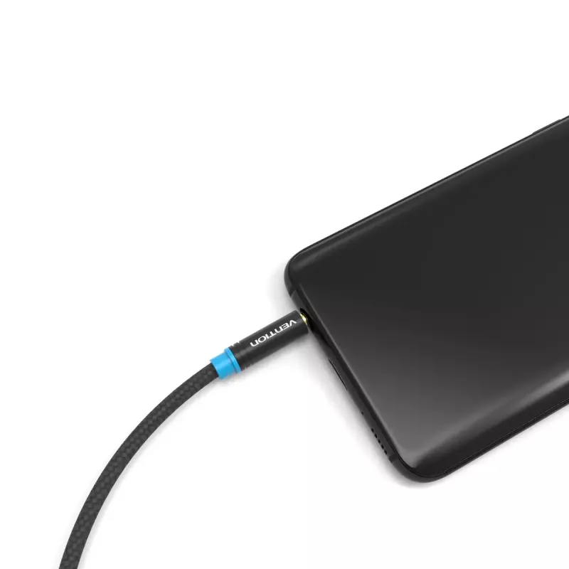 Audio pikenduskaabel Vention 3.5 mm 1.5 m, isane-pistikust emasesse, puuvillapõimikuga, must metalne viimistlus