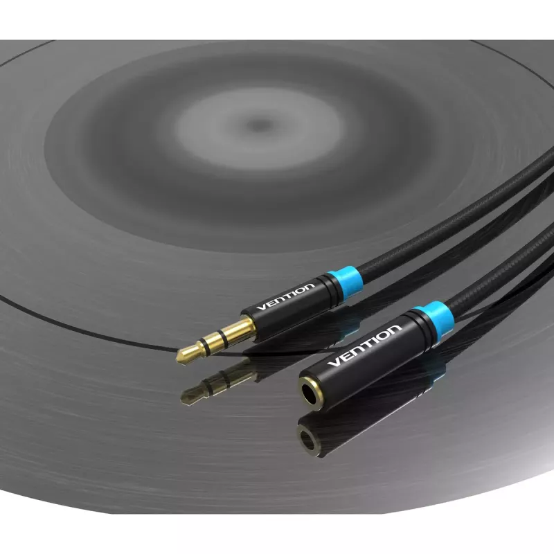 Audio pikenduskaabel Vention 3.5 mm 1.5 m, isane-pistikust emasesse, puuvillapõimikuga, must metalne viimistlus