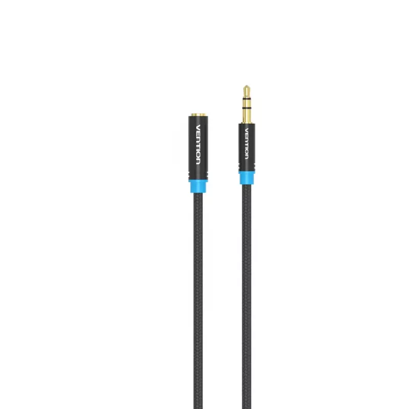 Audio pikenduskaabel Vention 3.5 mm 1.5 m, isane-pistikust emasesse, puuvillapõimikuga, must metalne viimistlus