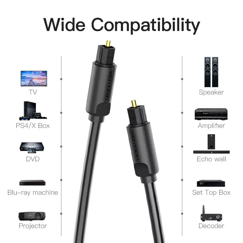 Optiline fiiberheli kaabel Vention 1M Must TOSLINK Isane - Isane