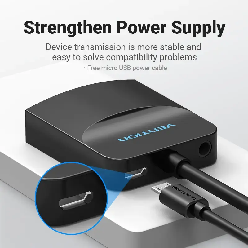 VGA-HDMI konverter Vention 0,15M Must VGA HDMI Mikro-USB Heli
