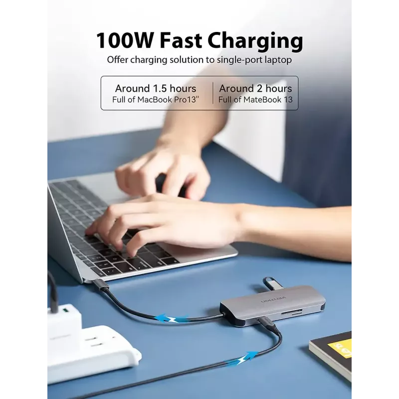 Vention USB-C dokkimisjaam, HDMI, USB 3.0x3, SD, TF, PD 100W, hall