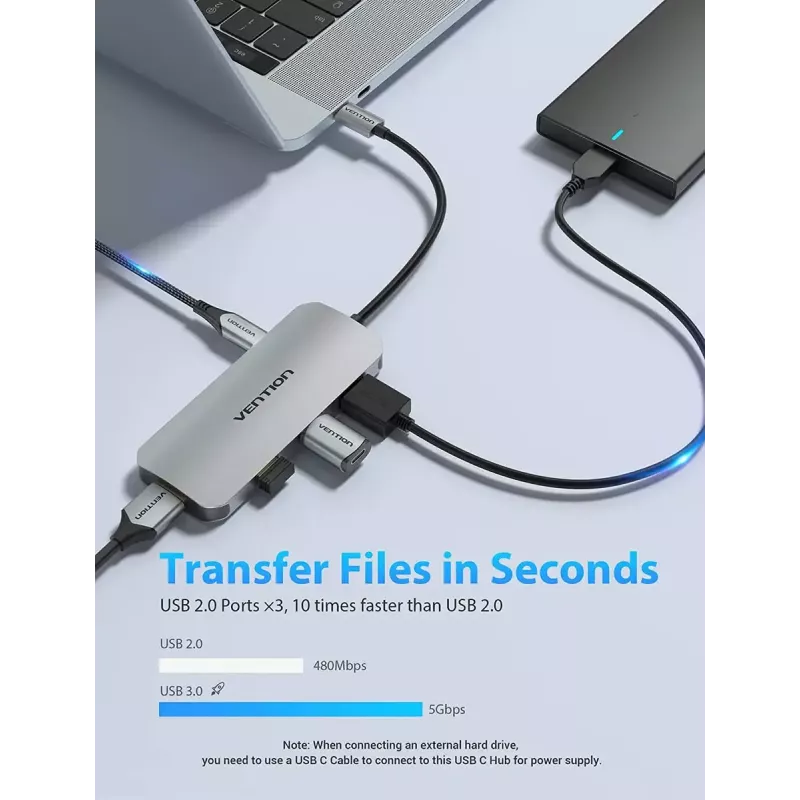 Vention USB-C dokkimisjaam, HDMI, USB 3.0x3, SD, TF, PD 100W, hall