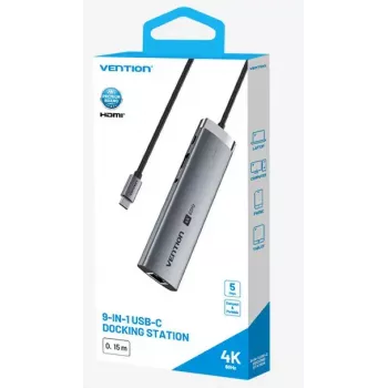 Dokkimisjaam Vention 9-in-1 USB-C TGVHB — RJ-45, HDMI 4K@60Hz, USB 3.2 Gen1, SD/MicroSD, 1x USB-C