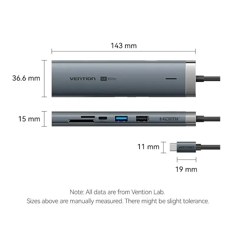 Dokkimisjaam Vention 9-in-1 USB-C TGVHB — RJ-45, HDMI 4K@60Hz, USB 3.2 Gen1, SD/MicroSD, 1x USB-C
