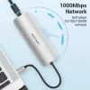 Dokkimisjaam Vention mitmeotstarbeline USB-C HDMI-le USB3.0x3 RJ45 SD TF TRRS 3,5 mm PD 0,15 m hall alumiiniumsulam