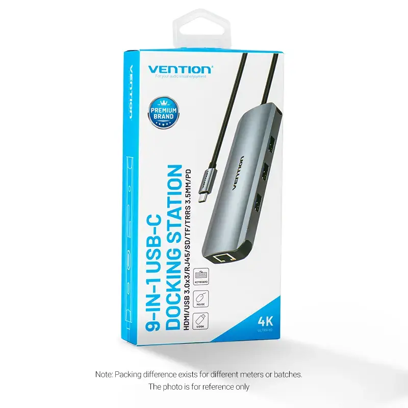 Dokkimisjaam Vention mitmeotstarbeline USB-C HDMI-le USB3.0x3 RJ45 SD TF TRRS 3,5 mm PD 0,15 m hall alumiiniumsulam