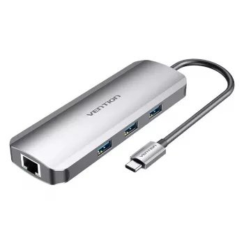 Dokkimisjaam Vention mitmeotstarbeline USB-C HDMI-le USB3.0x3 RJ45 SD TF TRRS 3,5 mm PD 0,15 m hall alumiiniumsulam
