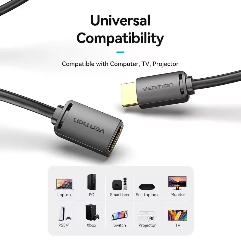 HDMI-kaabel Vention AHCBF 1 m, HDMI-A isane HDMI-A emasele, 18 Gbit/s, 4K, must