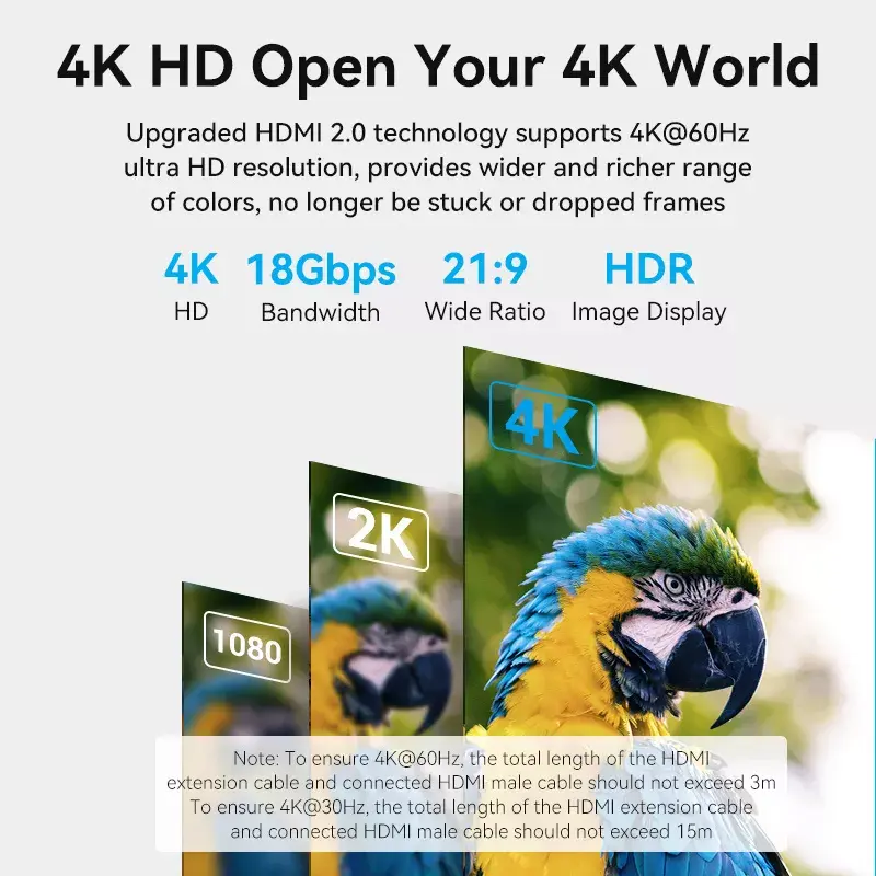 HDMI-kaabel Vention AHCBF 1 m, HDMI-A isane HDMI-A emasele, 18 Gbit/s, 4K, must