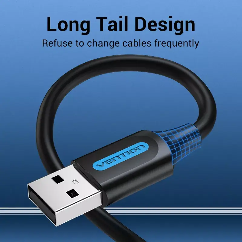 USB 2.0 A–A kaabel Vention 2 m, must PVC, USB A USB A-le, 0,48 Gbit/s