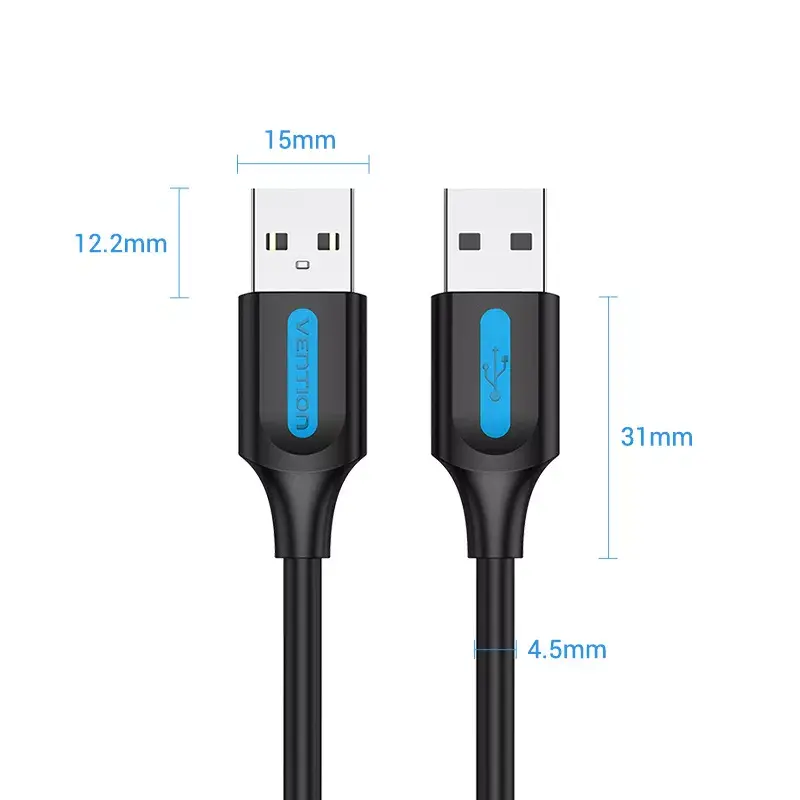 USB 2.0 A–A kaabel Vention 2 m, must PVC, USB A USB A-le, 0,48 Gbit/s