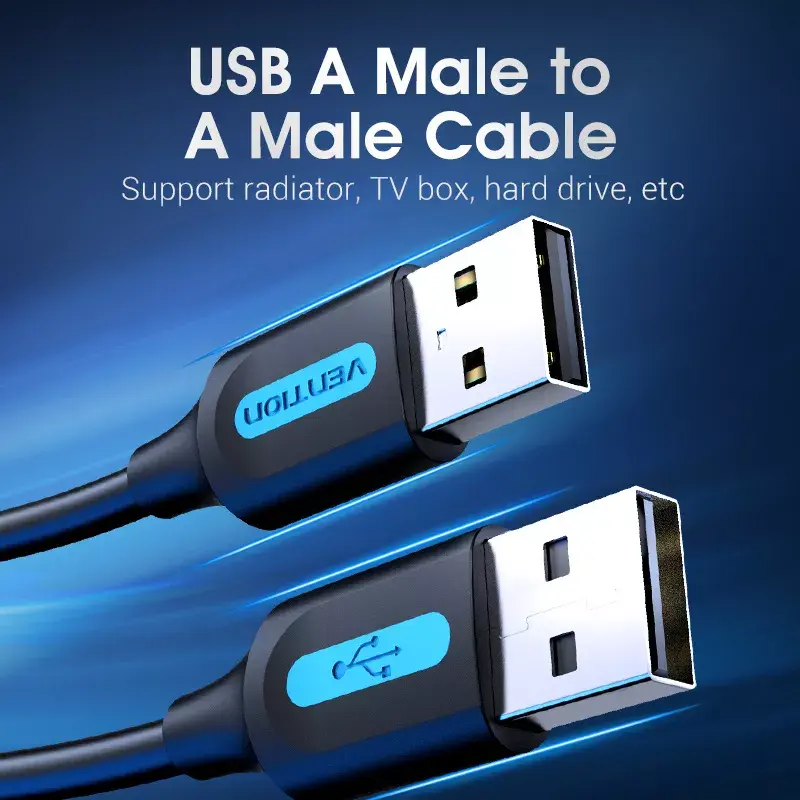USB 2.0 A–A kaabel Vention 2 m, must PVC, USB A USB A-le, 0,48 Gbit/s