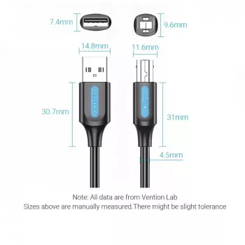USB 2.0 A-isane B-isasele kaabel 3 m — Vention — must PVC, 480 Mbit/s, 2 A