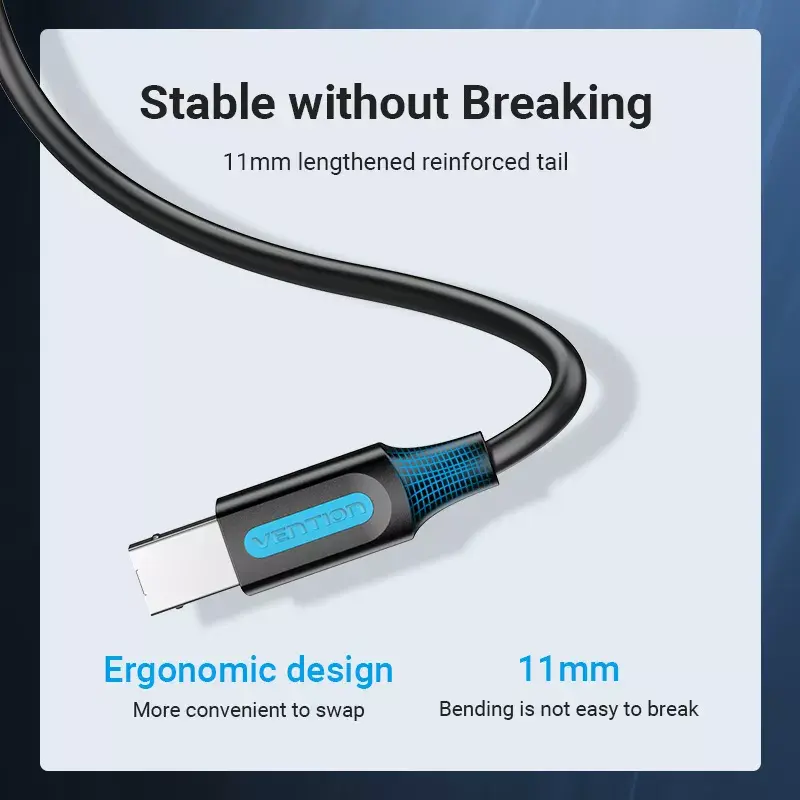 USB 2.0 A-isane B-isasele kaabel 3 m — Vention — must PVC, 480 Mbit/s, 2 A