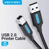USB 2.0 A-isane B-isasele kaabel 3 m — Vention — must PVC, 480 Mbit/s, 2 A