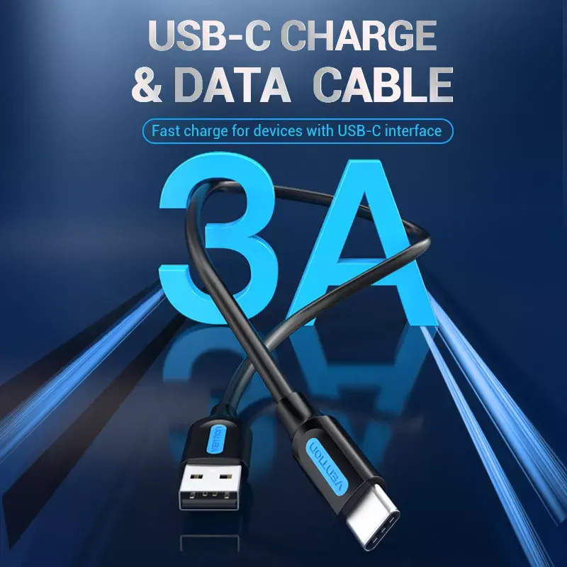 Vention USB 2.0 A-pistik USB C isasele 3A kaabel 0,5 m must