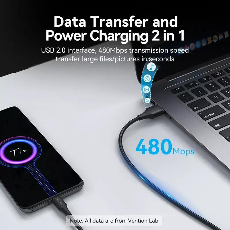 Vention USB 2.0 A-pistik C isasele 3A kaabel 0,5 m must