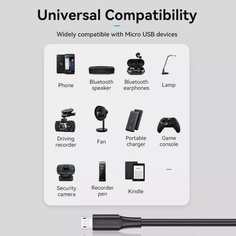 Vention USB 2.0 A-pistik Micro-B isasele 2A kaabel 2 m must