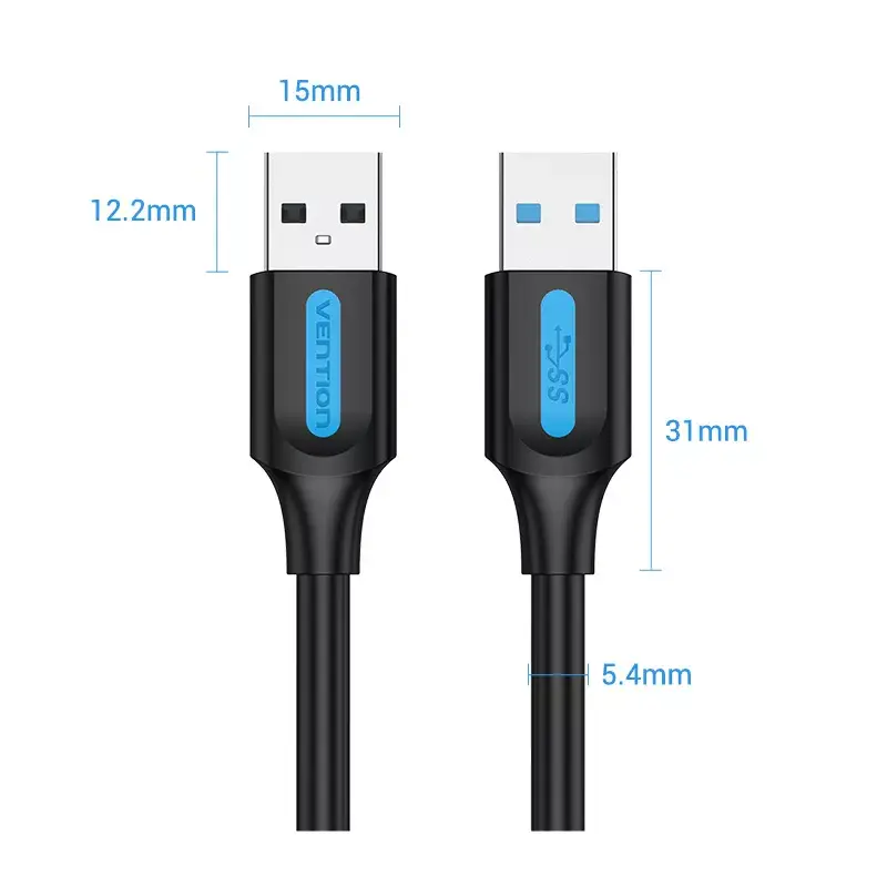 USB A–A kaabel Vention CONBD 0,5 m, USB 3.2 Gen 1 (5 Gbit/s), must