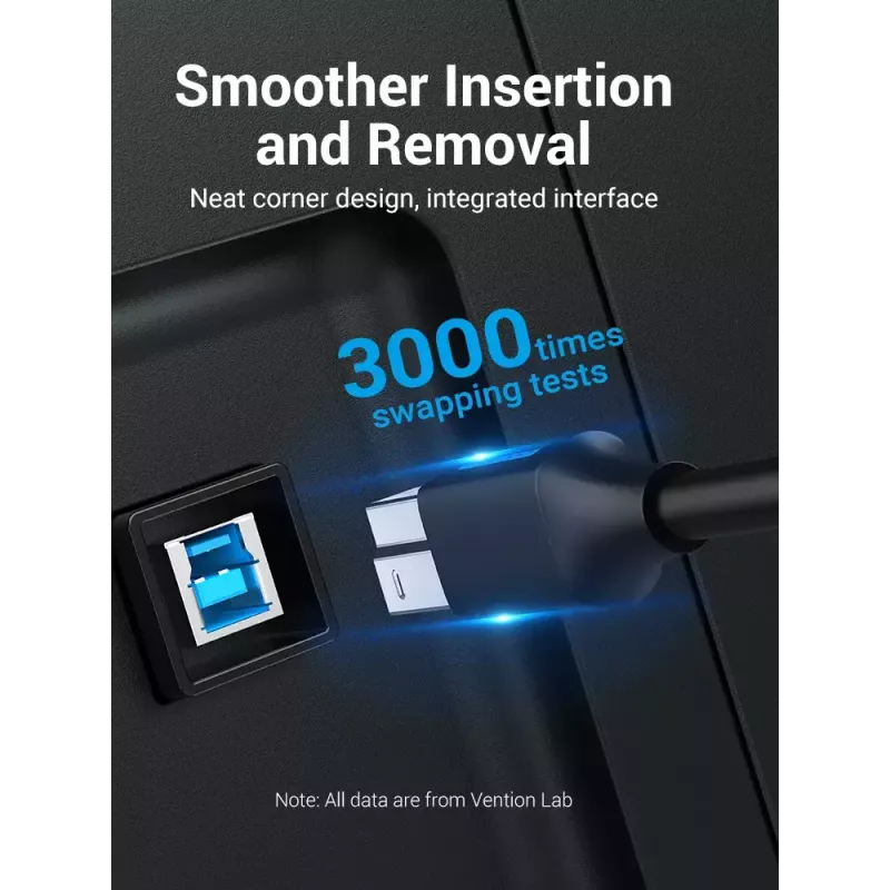 Vention USB 3.0 A–B kaabel 3 m — USB 3.2 Gen 1 (5 Gbit/s), must, nikkeldatud pistikud