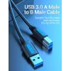 Vention USB 3.0 A–B kaabel 3 m — USB 3.2 Gen 1 (5 Gbit/s), must, nikkeldatud pistikud