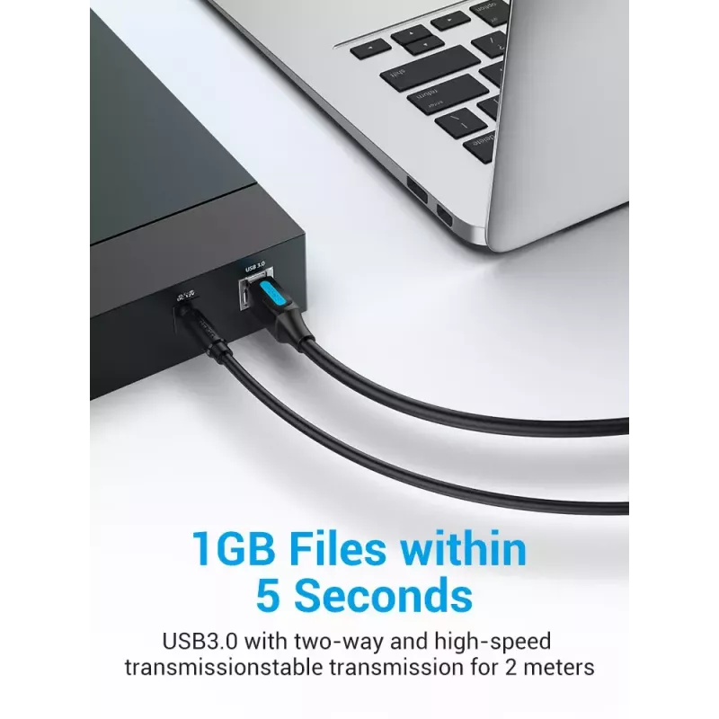 Vention USB 3.0 A–B kaabel 3 m — USB 3.2 Gen 1 (5 Gbit/s), must, nikkeldatud pistikud