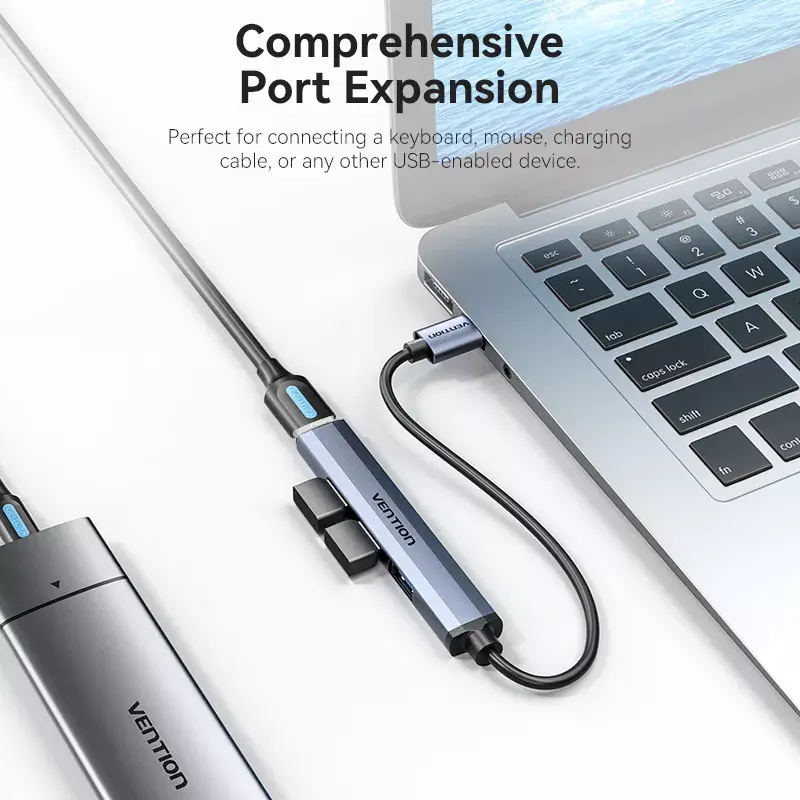 USB-jaotur Vention CKOHB – 4-pordiline USB 3.2 Gen 1/USB 2.0 jaotur, 0,15 m kaabel, hall alumiinium