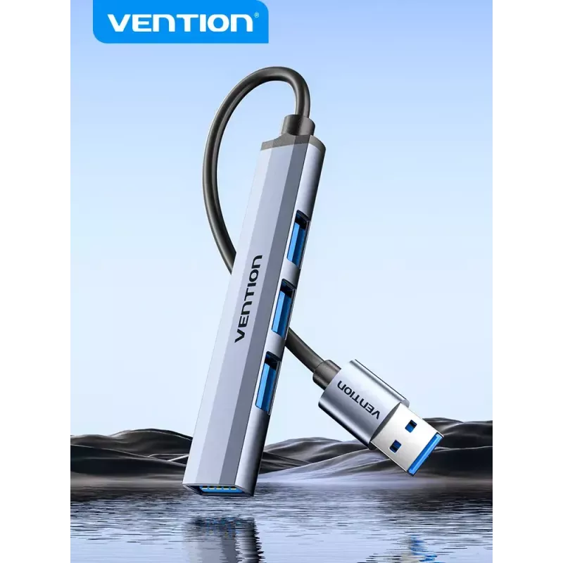 USB-jaotur Vention CKOHB – 4-pordiline USB 3.2 Gen 1/USB 2.0 jaotur, 0,15 m kaabel, hall alumiinium