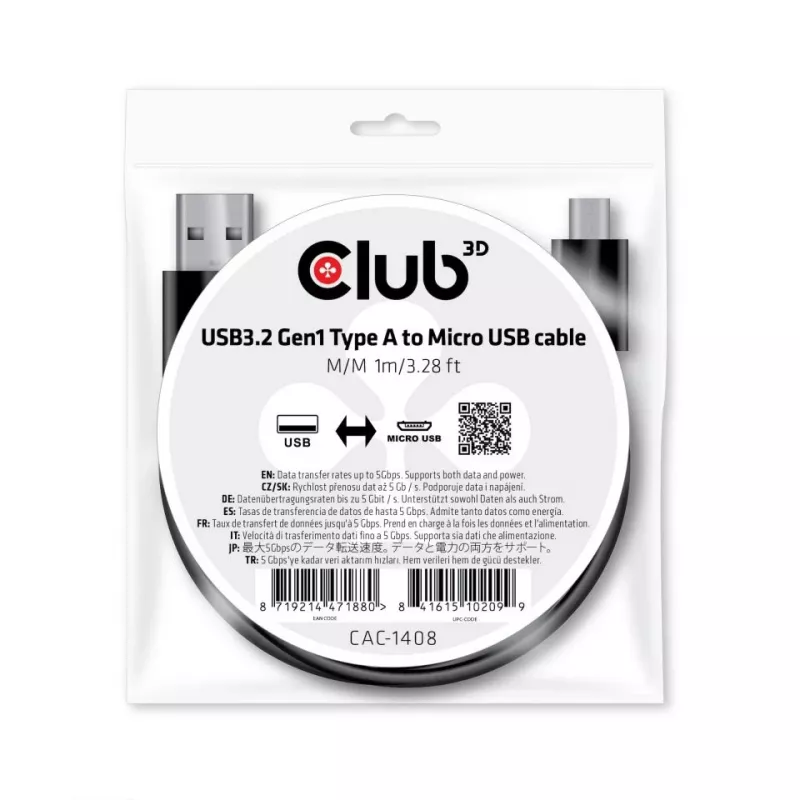 USB 3.2 Gen1 Type-A to Micro USB kaabel M/M 1m CLUB3D CAC-1408