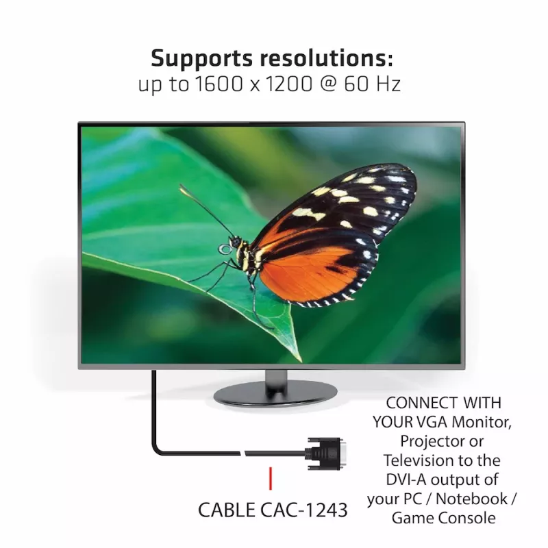 DVI-A to VGA kaabel M/M CLUB3D CAC-1243 3m 28 AWG must