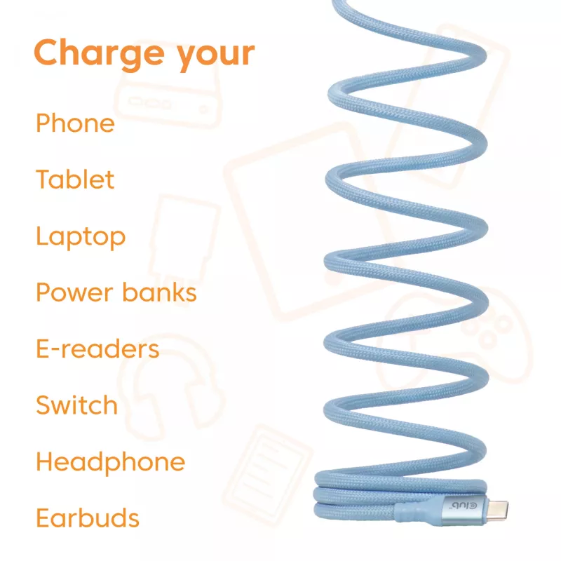 CLUB3D USB-C® Magnetic-Coil 240W PD3.1 Blue kaabel 2m / 6.56ft Fast Charging