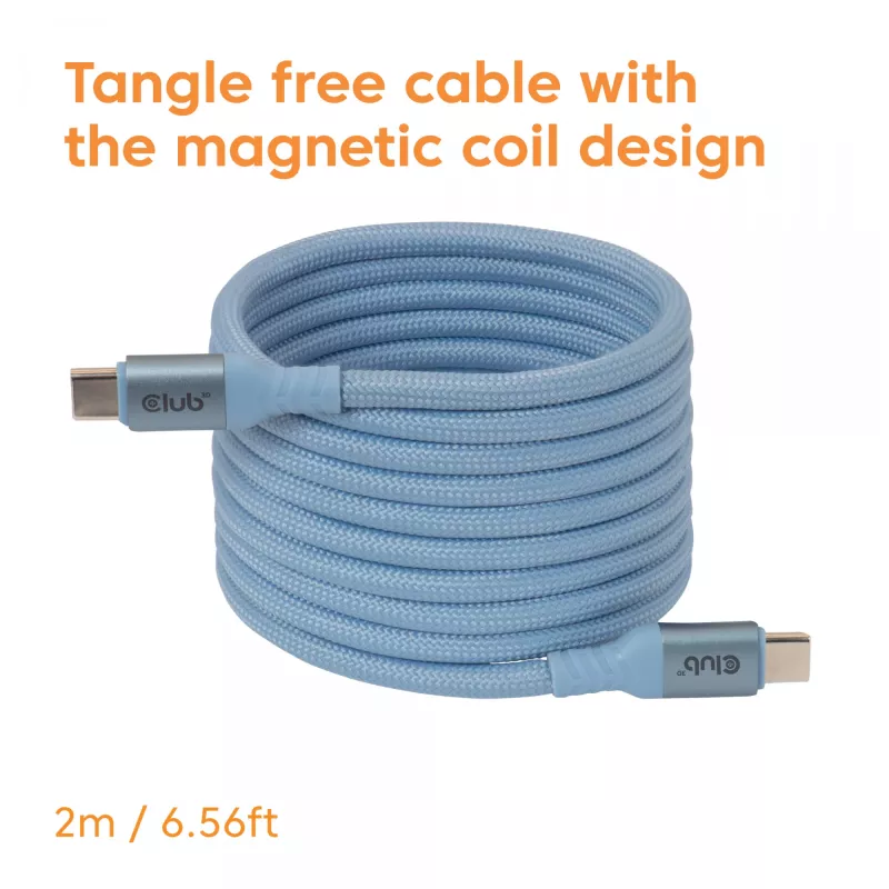 CLUB3D USB-C® Magnetic-Coil 240W PD3.1 Blue kaabel 2m / 6.56ft Fast Charging