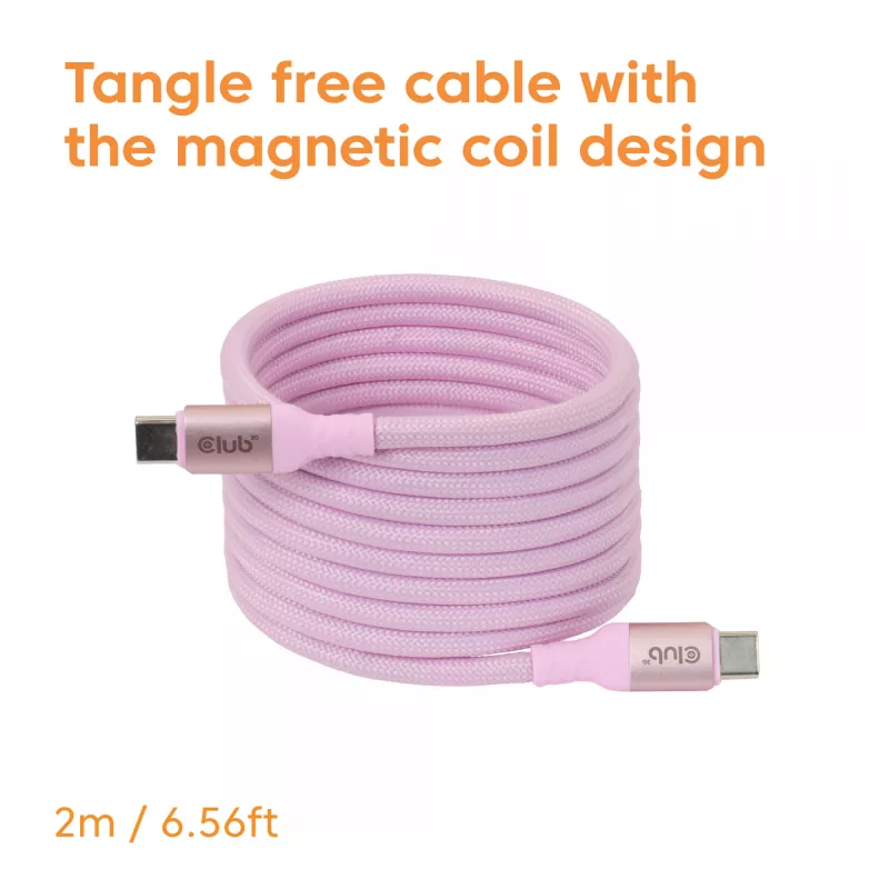 CLUB3D USB-C Magnetspiraal 240W Roosa Kaabel 2m USB 2.0