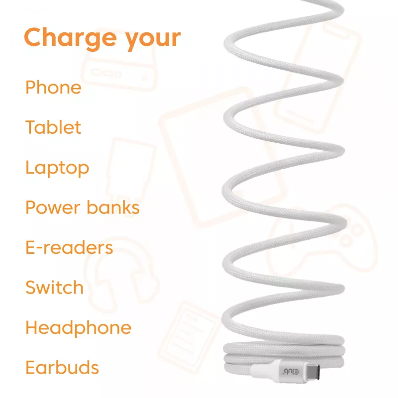 USB-C magnetpooliga kaabel Club 3D CAC-3032 — valge, magnetpooli disain laadimiseks ja andmeedastuseks
