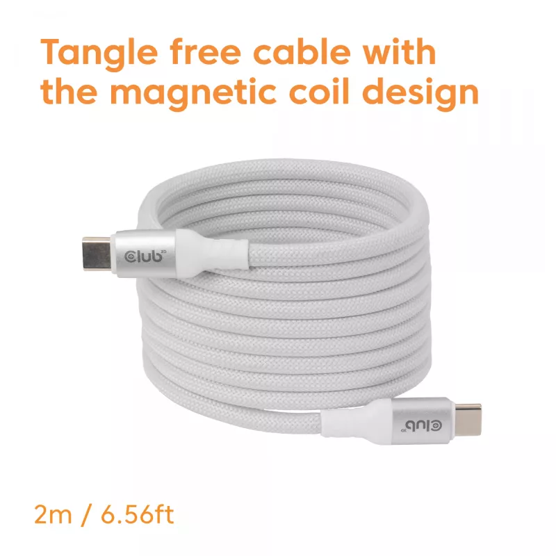 USB-C magnetpooliga kaabel Club 3D CAC-3032 — valge, magnetpooli disain laadimiseks ja andmeedastuseks