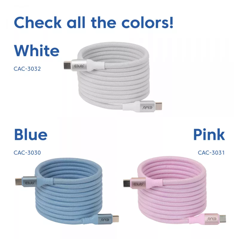 USB-C magnetpooliga kaabel Club 3D CAC-3032 — valge, magnetpooli disain laadimiseks ja andmeedastuseks