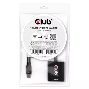 CLUB3D MiniDisplayPort™ VGA-le Must aktiivne adapter I/E