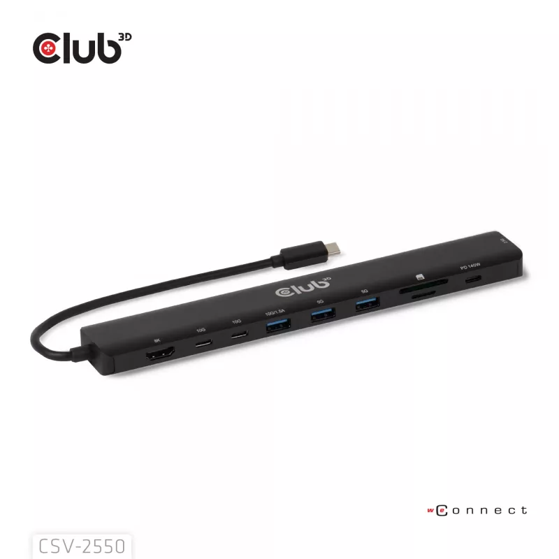 CLUB3D 10-1 kaasaskantav dokk USB USB-C® 10Gbps HDMI™-le 8K30Hz PD3.1 max 140W